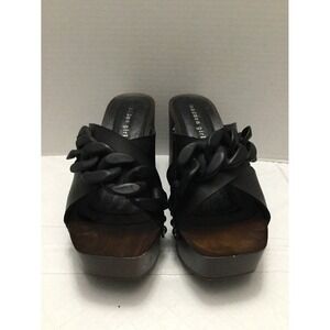 Steve Madden Black Chain-Accent Platform Mules Chunky Block Heel Size 6.5